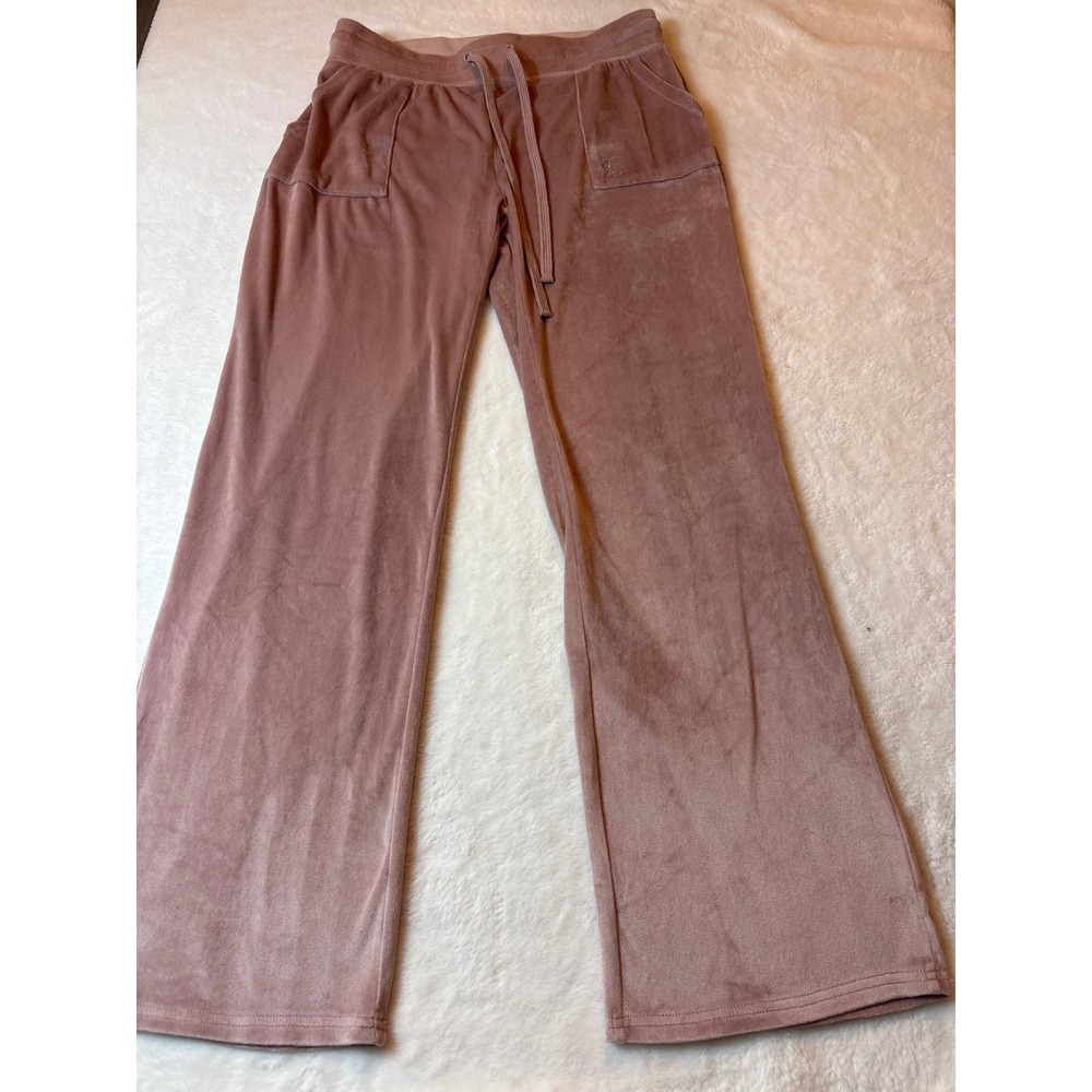 Juicy Couture Velour Pajama Pants M Dusty Rose Rhinestone Wide Leg Trousers